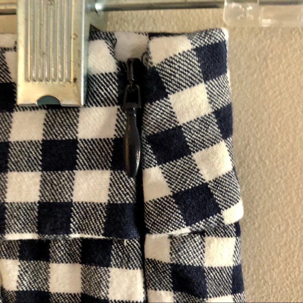 J. Crew Navy Blue and White High Waisted Cropped Gingham Pants